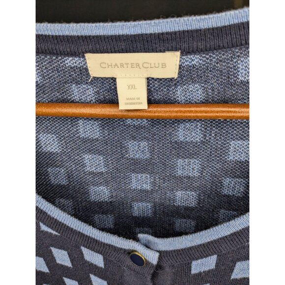 Charter Club Navy & Light Blue Checkered Button-Front Cardigan XXL Cotton Blend - Picture 4 of 13